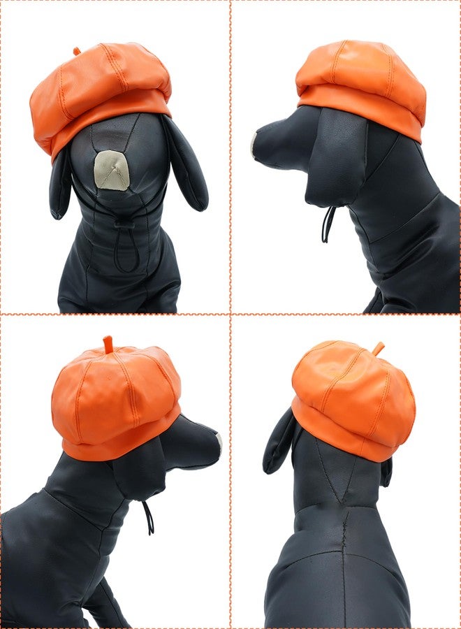 PET SHOW Dog Beret Hat for Small Dogs Cats Party Holiday Headband Cap French Leather Berets with Adjustable Chin Strap Cute Fashion Puppy Hats Pets Costumes Accessories(Orange,S) - Image 4