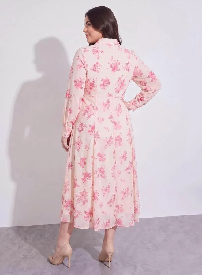 Styli  Floral Long Sleeves Shirt Maxi Dress for Women | Best Price UAE