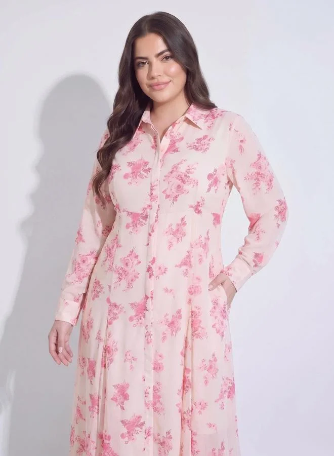 Styli  Floral Long Sleeves Shirt Maxi Dress for Women | Best Price UAE