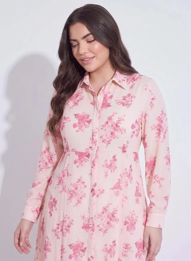 Styli  Floral Long Sleeves Shirt Maxi Dress for Women | Best Price UAE
