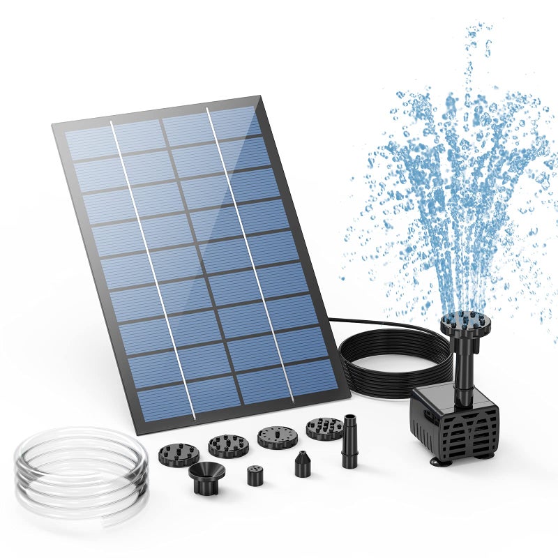 AISITIN 2.5W Solar Fountain Pump, DIY Outdoor Solar Water Fountain with 6 Nozzles and 4ft Water Pipe, Solar Powered Pump for Bird Bath, Ponds, Garden and Fish Tank Garden, Pond - Image 1