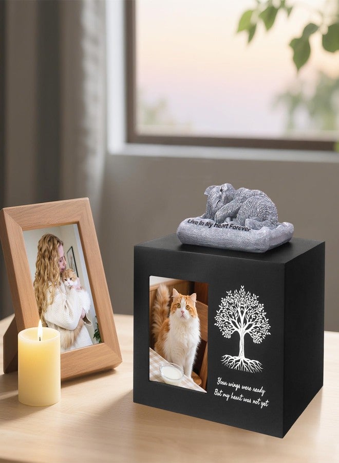 Dmnnlp Cat Urn for Ashes, Wooden Tree Pattern Cat Keepsake Box with Photo Frame, Resin Angel Statue & Sealed Storage Bag 7.1"x 5.1"x5.1" (Black) - Image 5