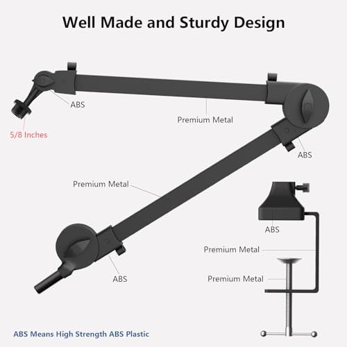 Hayner-Seek Microphone Boom Arm Stand With 5/8 Inches Connector, Studio Arm Suspension Scissor Adjustable Mic Stand for HyperX/Shure SM7B and Other Microphone, Recording Gaming Streaming Podcasting - Image 5
