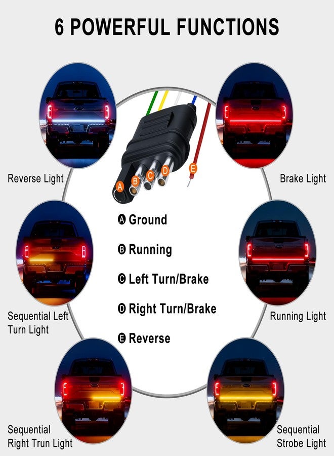 Ligrel Tailgate Light bar 60 Inch Triple Row LED Strip for Pickup Trailer SUV RV Red Brake White Reverse Sequential Amber Turning Signals Strobe Lights Peel and Paste Installation (60 Inch) - Image 2