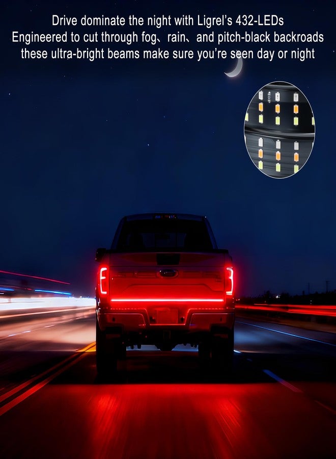 Ligrel Tailgate Light bar 60 Inch Triple Row LED Strip for Pickup Trailer SUV RV Red Brake White Reverse Sequential Amber Turning Signals Strobe Lights Peel and Paste Installation (60 Inch) - Image 3
