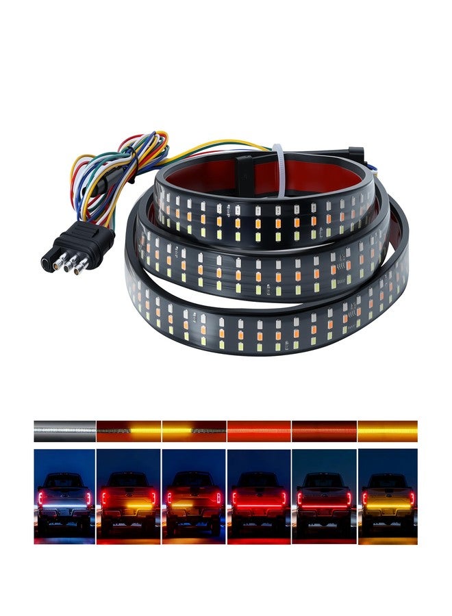 Ligrel Tailgate Light bar 60 Inch Triple Row LED Strip for Pickup Trailer SUV RV Red Brake White Reverse Sequential Amber Turning Signals Strobe Lights Peel and Paste Installation (60 Inch) - Image 1