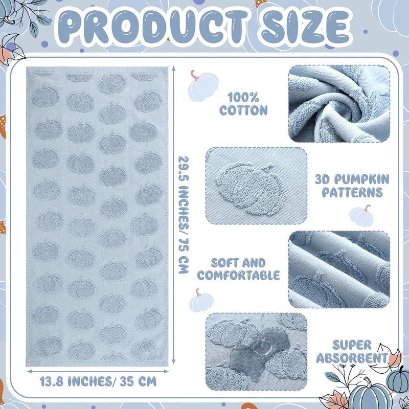 Mindsoft 2 Pcs 3D Blue Pumpkin Jacquard Hand Towels for Bathroom Fall Pumpkin Towels Thanksgiving 100% Cotton Soft Absorbent Decorative Weave Bathroom Decor Gift, 13.7 x 29.5 Inch - Image 2