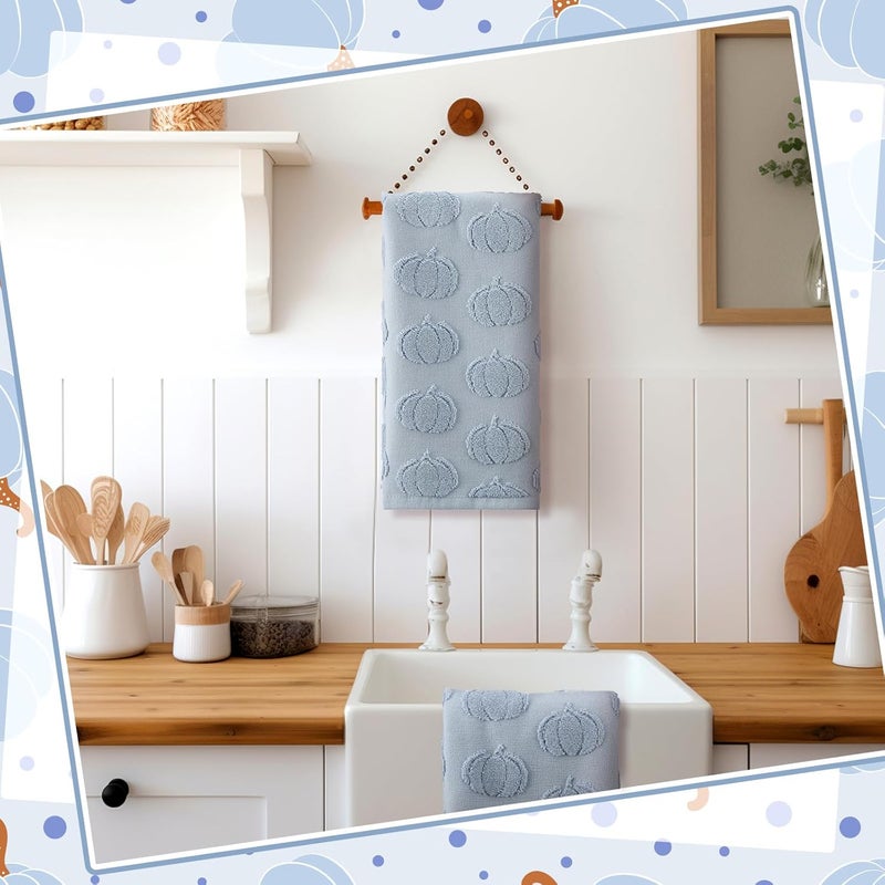 Mindsoft 2 Pcs 3D Blue Pumpkin Jacquard Hand Towels for Bathroom Fall Pumpkin Towels Thanksgiving 100% Cotton Soft Absorbent Decorative Weave Bathroom Decor Gift, 13.7 x 29.5 Inch - Image 4
