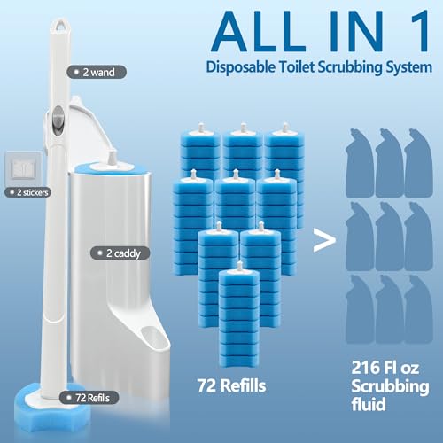 HOMEBETTER Disposable Toilet Bowl Brush and Holder, Toilet Cleaning System-2 Toilet Bowl Wand, 2 Storage Caddy&72 Toilet Brush Refills for Effective Deep Scrub Toilet, Wall-Mount Toilet Brush, 2 Pack. - Image 2