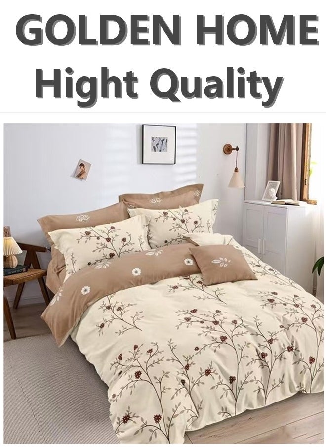 GOLDEN HOME GOLDEN HOME King Size Duvet Cover Set: Complete 6pc with 1 Duvet Cover, 4 Pillow Covers, 1 Stretch Fitted Sheet 