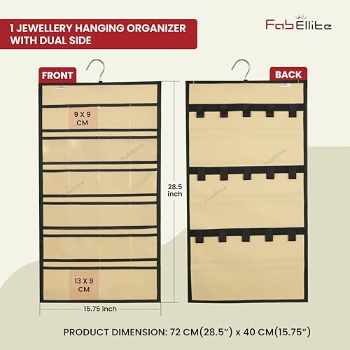 FAB ELLITE Double-Sided Hanging Jewelry Organizer with 24 Clear PVC Pockets & 10 Hook Loops | Space-Saving Jewelry Storage Hanger for Necklaces, Bracelets, Rings & Earrings - Image 2