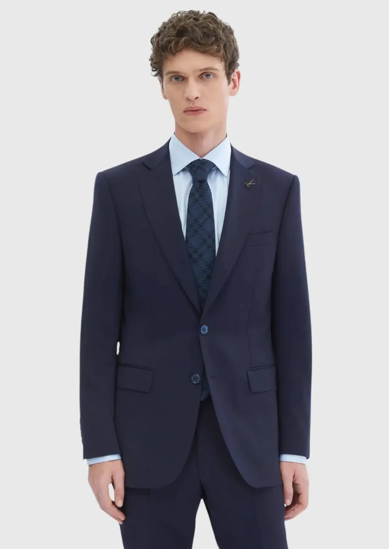 RAMSEY Navy Blue Plain Thin&Taller Slim Fit 100% Wool Suit