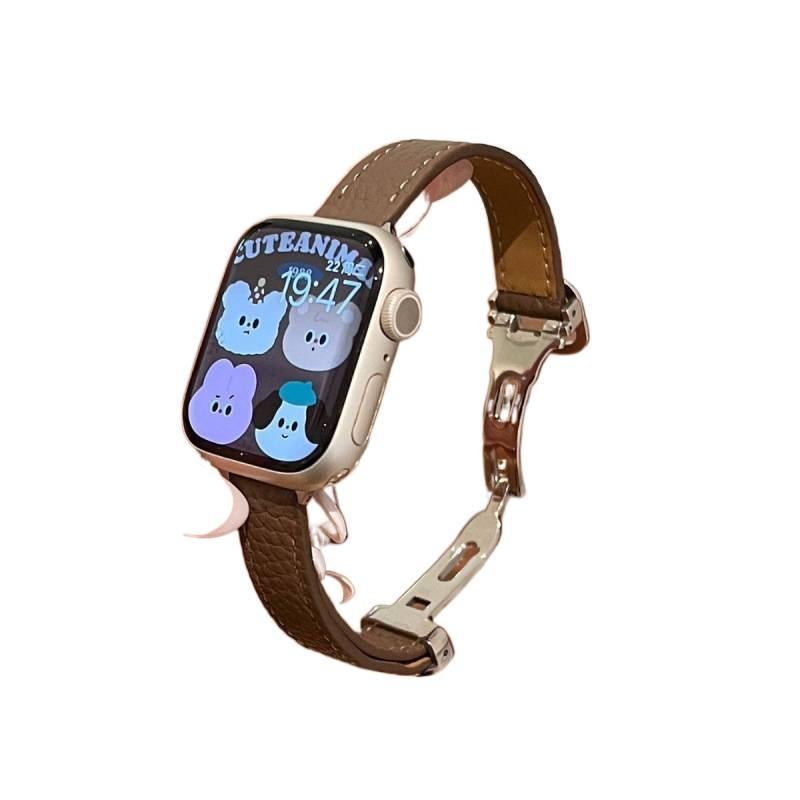 AD Pink Classic Leather Strap Smartwatch Band Compatible with Apple Watch / SE with Adjustable Fit Replacement Strap for Daily Wear - Image 4