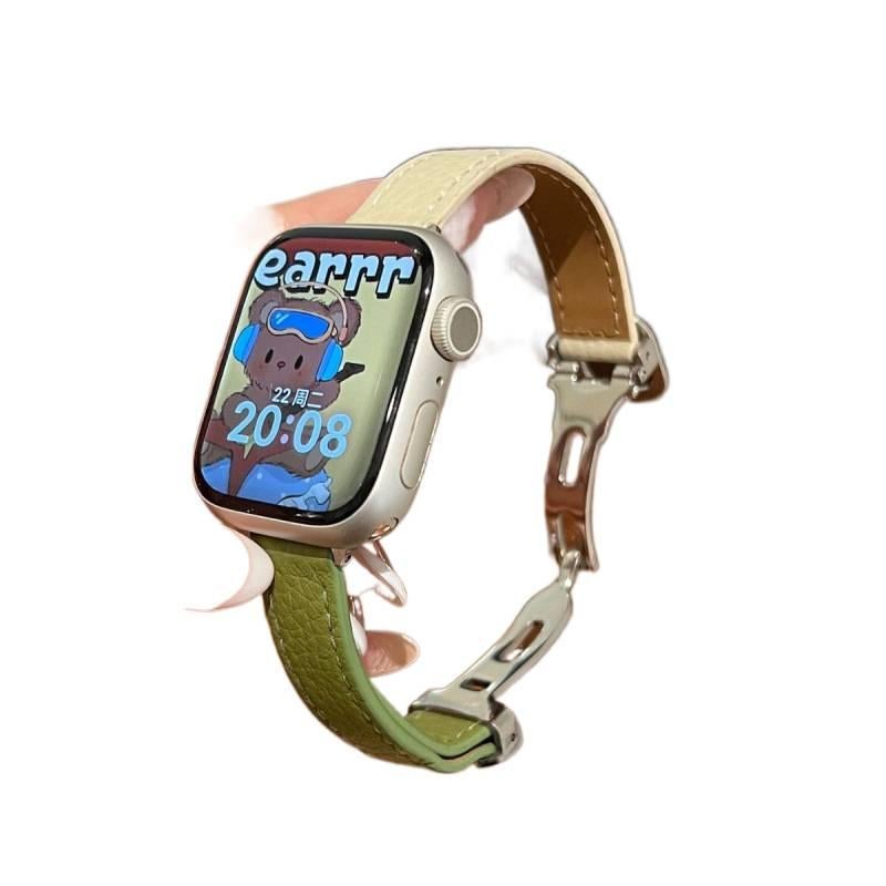 AD Pink Classic Leather Strap Smartwatch Band Compatible with Apple Watch / SE with Adjustable Fit Replacement Strap for Daily Wear - Image 3