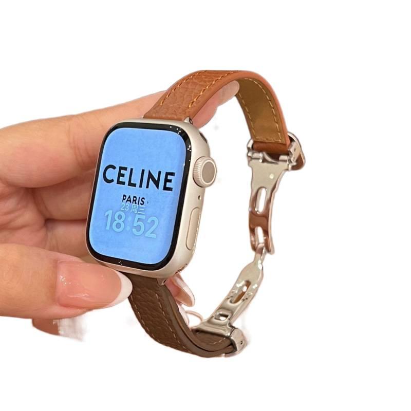AD Pink Classic Leather Strap Smartwatch Band Compatible with Apple Watch / SE with Adjustable Fit Replacement Strap for Daily Wear - Image 2