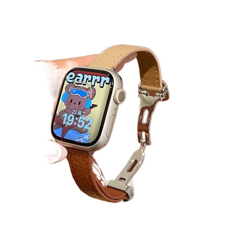 AD Pink Classic Leather Strap Smartwatch Band Compatible with Apple Watch / SE with Adjustable Fit Replacement Strap for Daily Wear - Image 5