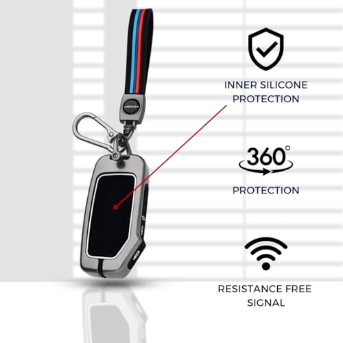 KEYCEPT Metal Alloy Key Cover Compatible with Kia Seltos HTE, Sonet HTE, Carens Premium, Prestige 3 Button Smart Key (Long Keychain). - Image 5