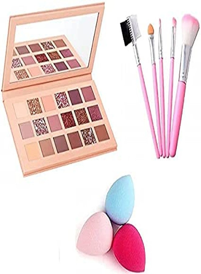 ALVRIO Professional Nude Eyeshadow Palette 18 Shades 5 Pc Makeup Brush & Beauty Blender (3 Items in the set) - Image 1