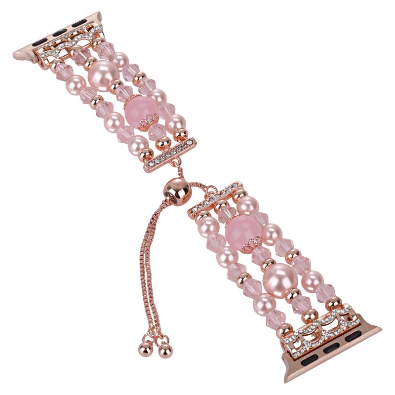 CHOiCE For Watch SE 2023 44mm Beaded Onyx Retractable Chain Watch Band(Pink) - Image 2