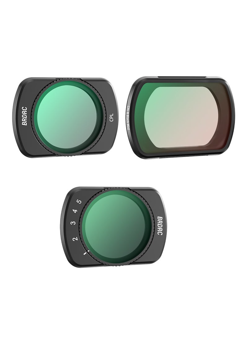 BRDRC 3-in-1 Filter Set for DJI OSMO Pocket 3 – Adjustable CPL, Black Mist 1/4, VND2–32 – Optical Glass, Nano Coating, Waterproof – Aluminum Frame – Action Camera Lens Filters Kit - Image 1