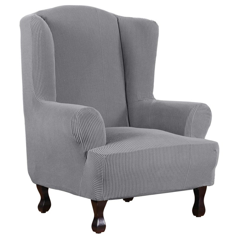HVERSAILTEX Wing Chair Slipcover Chair Covers for Wingback Chairs Wingback Chair Covers Slipcovers 1 Piece Stretch Sofa Cover Furniture Protector Soft Spandex Jacquard Checked Pattern Dove