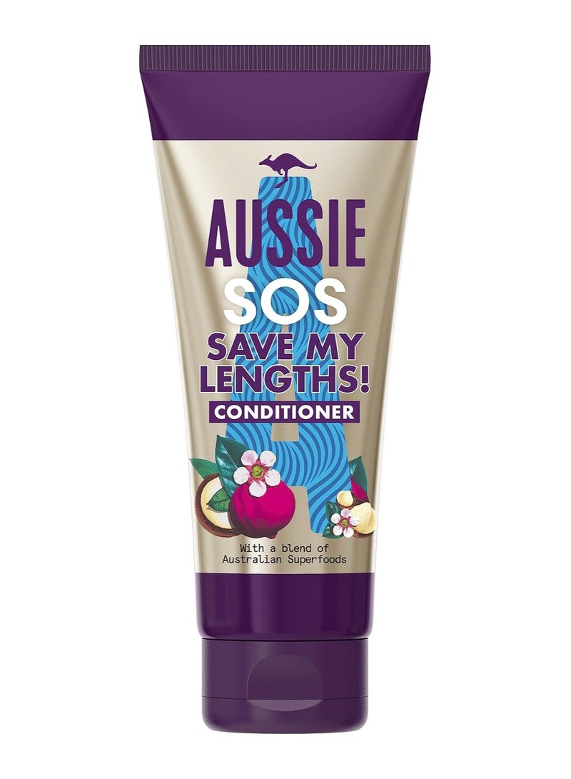 أوسي بلسم SOS بلسم الشعر الفوري لتسهيل فك التشابك Save My Lengths، خالي من المنتجات الحيوانية، لتنعيم الشعر المتجعد والمتضرر بمزيج من الأطعمة الخارقة الأسترالية، 200 مل - Image 1