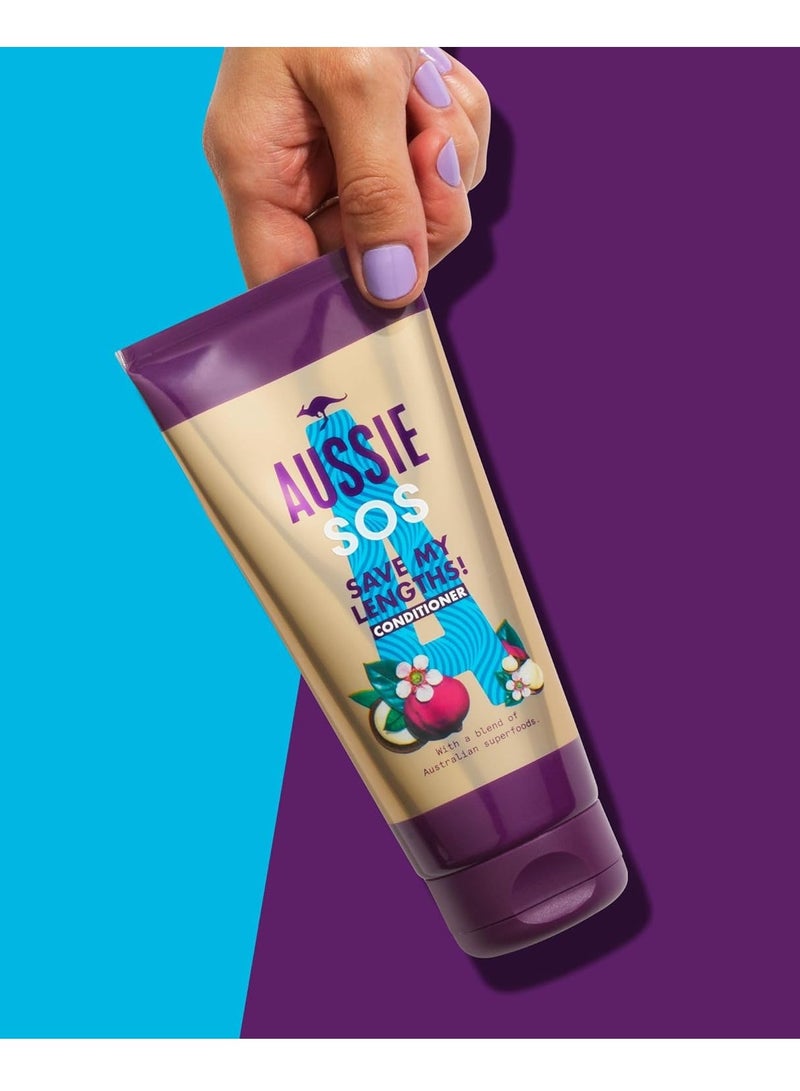 أوسي بلسم SOS بلسم الشعر الفوري لتسهيل فك التشابك Save My Lengths، خالي من المنتجات الحيوانية، لتنعيم الشعر المتجعد والمتضرر بمزيج من الأطعمة الخارقة الأسترالية، 200 مل - Image 2