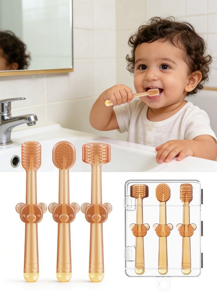 BBMORE 3 Pack Baby Tongue Cleaner + U-Shaped ToothScrubber + First Toothbrush Teething, Silicone Newborn Infant Toddler Toothbrushes Set 0 to 18 Months, Baby Tongue Cleaner and Toothbrush, Gum Oral Cleaner - Image 1