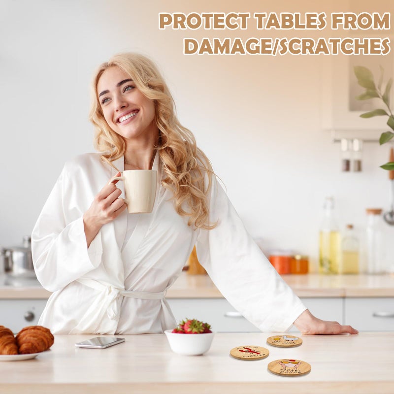 PuGez Friends Merchandise Coasters for Drink, TV Show Merch Gifts for Fans, Housewarming Presents for Friends, Kitchen Decor Wooden Set with Holder, 6 Piece - Image 4