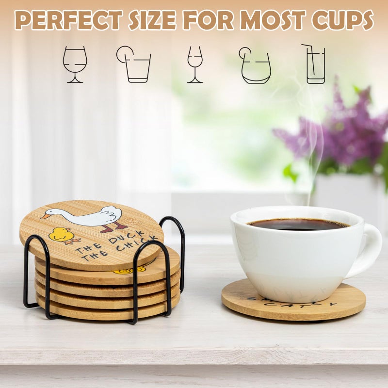 PuGez Friends Merchandise Coasters for Drink, TV Show Merch Gifts for Fans, Housewarming Presents for Friends, Kitchen Decor Wooden Set with Holder, 6 Piece - Image 5