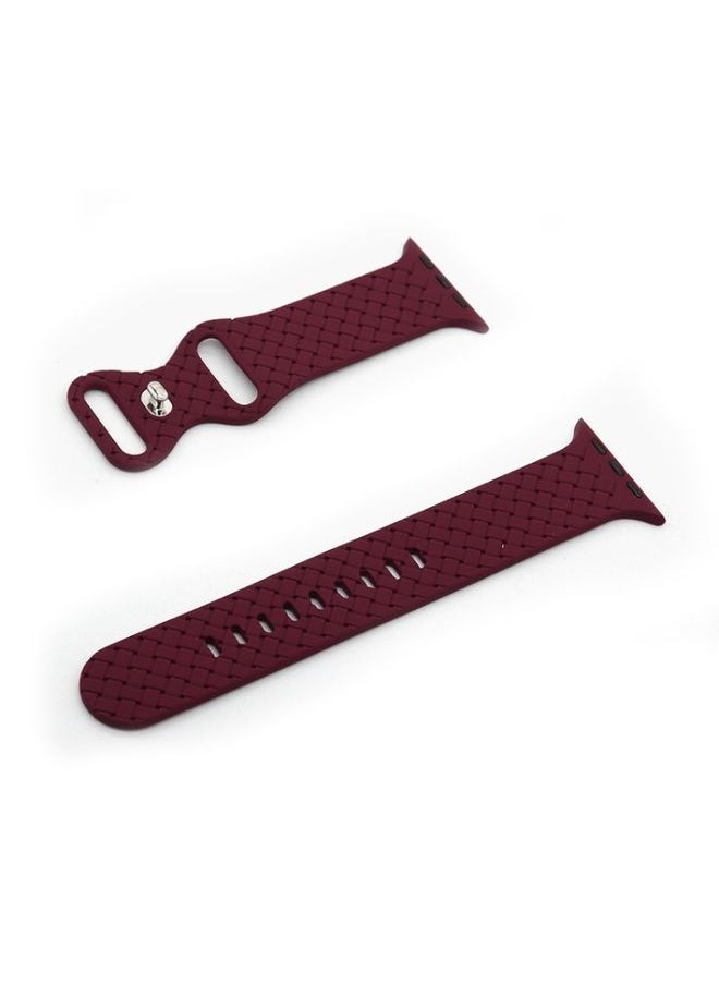Generic - Replacement Strap Weave Texture Watch Band For Apple Watch Series 9&8&7 41mm / SE 3&SE 2&6&SE&5&4 40mm / 3&2&1 38mm Wine Red - Image 1