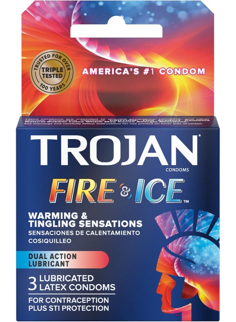 TROJAN Fire & Ice Dual Action Condoms 3 Count - Image 1