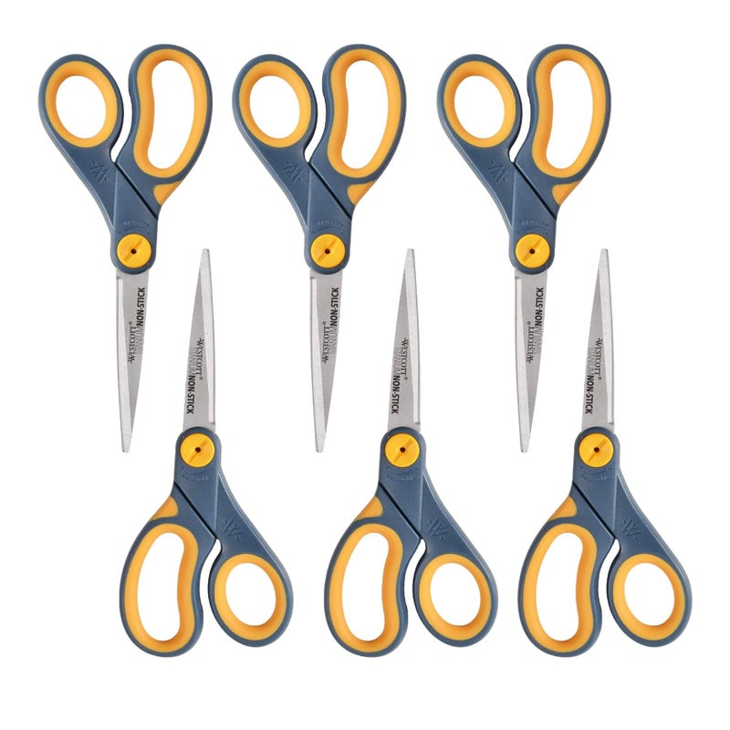 Westcott â€Ž17597 8-Inch Non-Stick Titanium Scissors For Office and Home, Blue/Gray, 6 Pack - Image 1