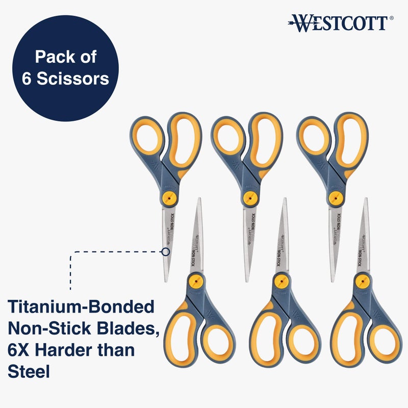 Westcott â€Ž17597 8-Inch Non-Stick Titanium Scissors For Office and Home, Blue/Gray, 6 Pack - Image 2