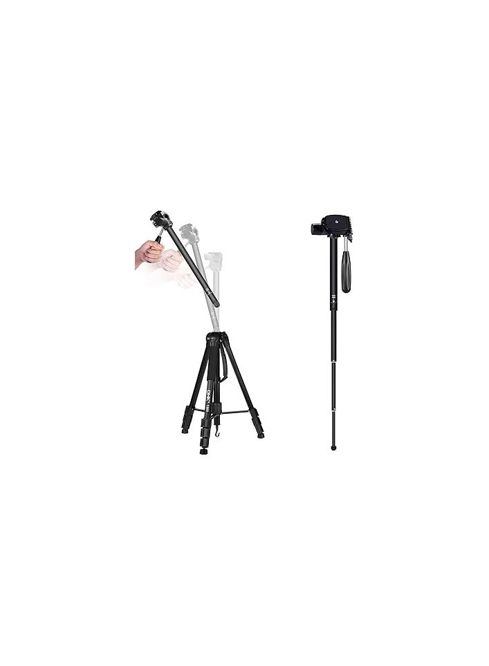 حامل ثلاثي القوائم T800 2 في 1 وحامل أحادي 70/178 سم خفيف الوزن ومحمول لكاميرات اس ال ار/دي اس ال ار مع شنطة ثلاثية من دي ام كيه (حمولة 5 كجم) - Image 1
