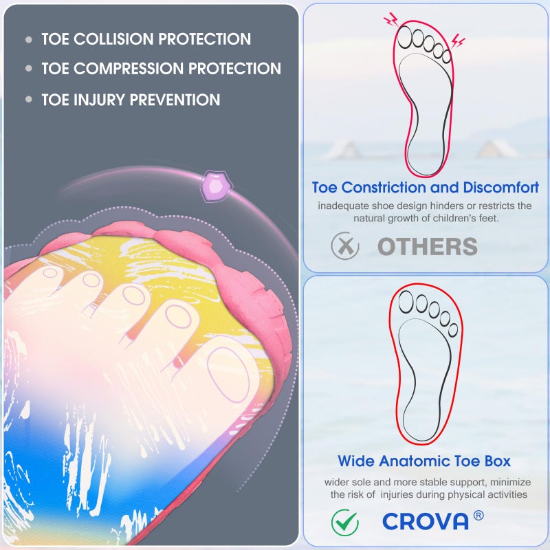 CROVA Built-in Heel Grips Water Shoes for Kids Girls Boys Hiking Shoes Wide Barefoot Swim Beach Pools Aqua Socks Slip-On Quick Dry Lightweight for Big Little Kids Toddler - Image 4