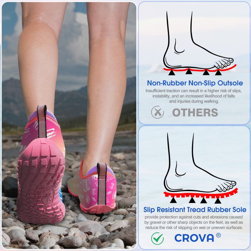 CROVA Built-in Heel Grips Water Shoes for Kids Girls Boys Hiking Shoes Wide Barefoot Swim Beach Pools Aqua Socks Slip-On Quick Dry Lightweight for Big Little Kids Toddler - Image 5