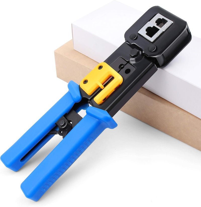 Bectro RJ45 Crimp Tool Pass Through Cat5 Cat5e Cat6 Crimping Tool for RJ45RJ12 Regular and EndPassThrough connectors Pass Through Crimping Tool - Image 1