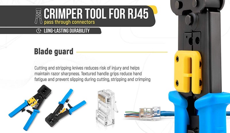 Bectro RJ45 Crimp Tool Pass Through Cat5 Cat5e Cat6 Crimping Tool for RJ45RJ12 Regular and EndPassThrough connectors Pass Through Crimping Tool - Image 4