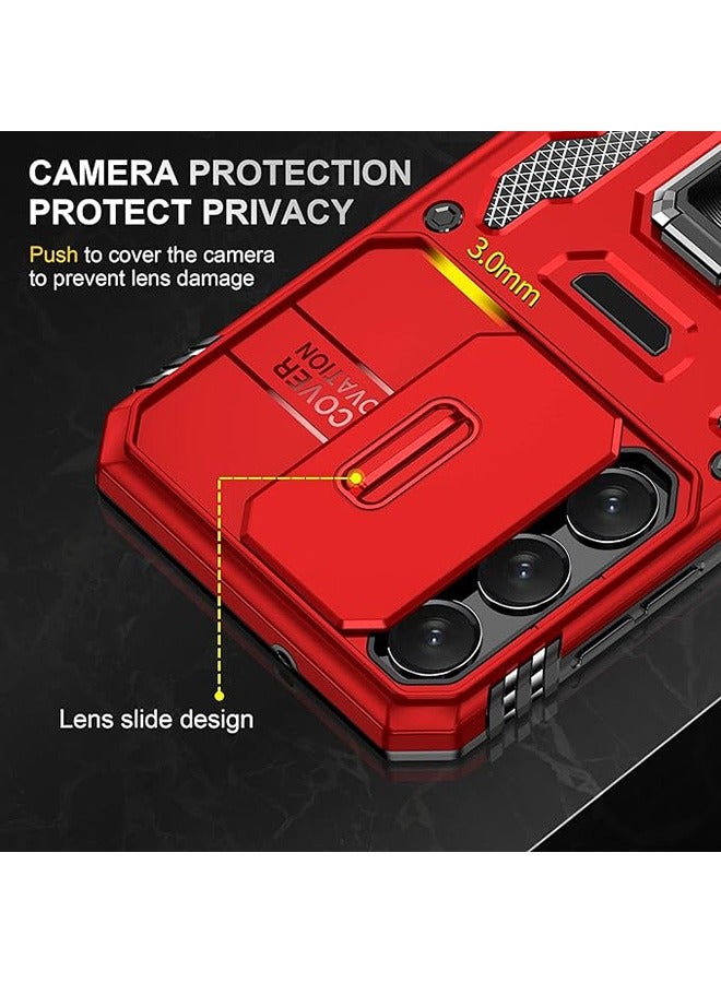 Samsung Galaxy S24 Case, Shockproof Cases, Anti-Fall Drop Protection, Built-in Slide Anti-Scratch Camera Lens Cover, Integrated 360 Degree Rotating Ring Kickstand, Red - Image 5