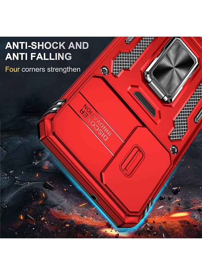 Samsung Galaxy S24 Case, Shockproof Cases, Anti-Fall Drop Protection, Built-in Slide Anti-Scratch Camera Lens Cover, Integrated 360 Degree Rotating Ring Kickstand, Red - Image 2