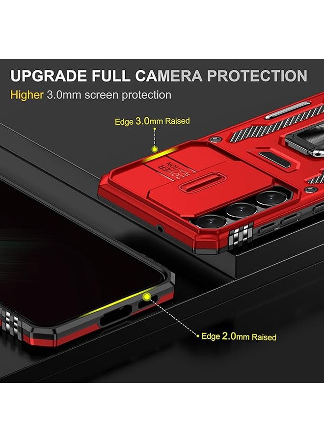 Samsung Galaxy S24 Case, Shockproof Cases, Anti-Fall Drop Protection, Built-in Slide Anti-Scratch Camera Lens Cover, Integrated 360 Degree Rotating Ring Kickstand, Red - Image 3