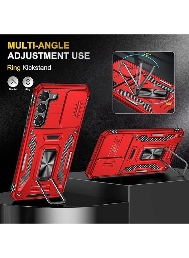 Samsung Galaxy S24 Case, Shockproof Cases, Anti-Fall Drop Protection, Built-in Slide Anti-Scratch Camera Lens Cover, Integrated 360 Degree Rotating Ring Kickstand, Red - Image 4