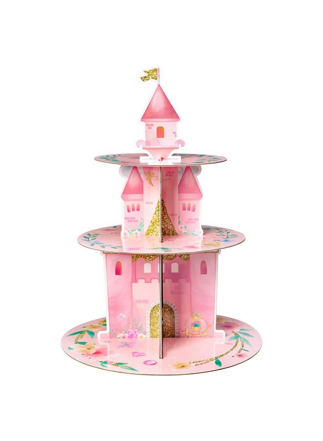 ANGOLIO 3 Tiers Watercolor Princess Cupcake Stand Princess Birthday Party Cardboard Cupcake Holder Decorations Pink Castle Party Dessert Tower Princess Party Supplies for Kids Pink Themed Baby Shower - Image 1