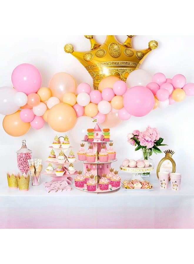 ANGOLIO 3 Tiers Watercolor Princess Cupcake Stand Princess Birthday Party Cardboard Cupcake Holder Decorations Pink Castle Party Dessert Tower Princess Party Supplies for Kids Pink Themed Baby Shower - Image 5