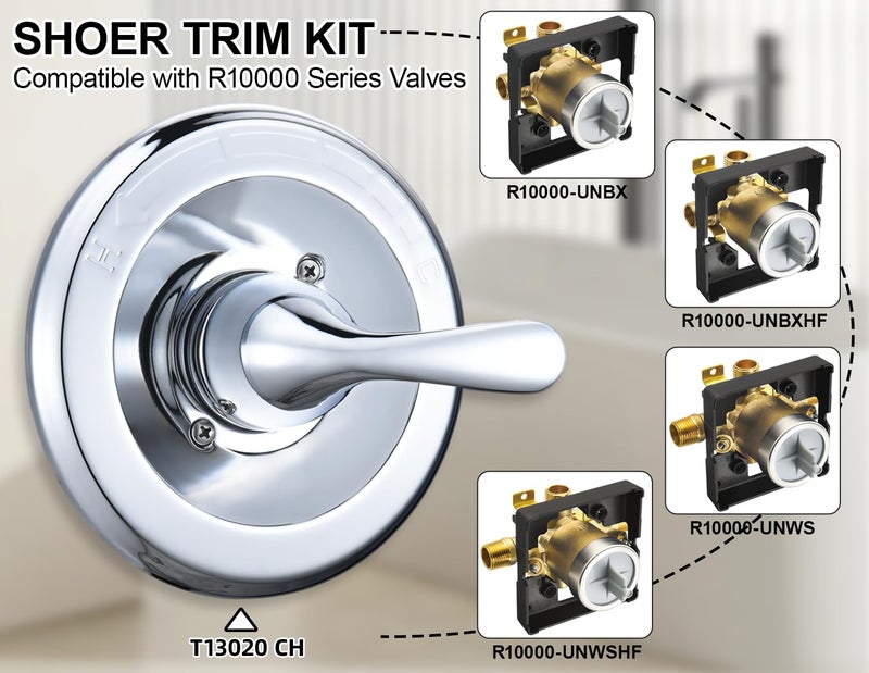 Merdicment T13020 Chrome Replacement for Delta Classic 13/14 Series Single-Function Handle Trim Kit,Fit for Delta Shower Rough-in Valve R10000 Series (RP46074 Cartridge Included) - Image 4