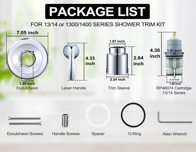 Merdicment T13020 Chrome Replacement for Delta Classic 13/14 Series Single-Function Handle Trim Kit,Fit for Delta Shower Rough-in Valve R10000 Series (RP46074 Cartridge Included) - Image 3