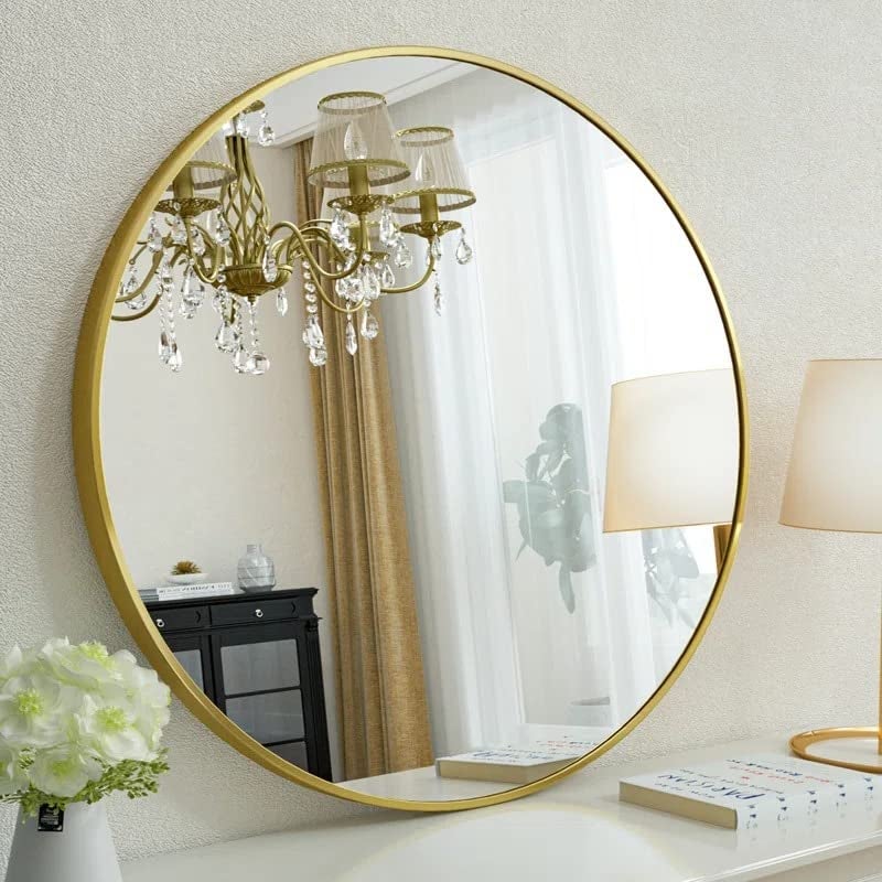RIZIK STORE® Iron Metal Decorative Round Wall Mirror with Hook – HD Clear Glass, Wall Mounted for Bedroom, Living Room, Wash Basin, Vanity, Makeup & Bathroom - Image 1