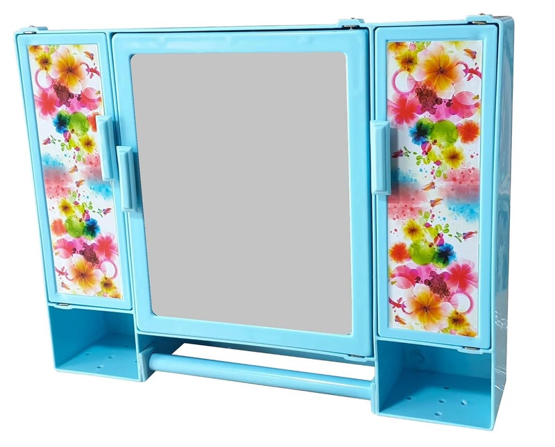 PGen PGen Size 18 x 14 x 4 Inches Medium Multiuse Virgin Plastic Triple Door Storage Sturdy Mirror Cabinet for Kitchen Bathroom Makeup Beauty Toiletries and Medicines Pulse Blue  - Image 5