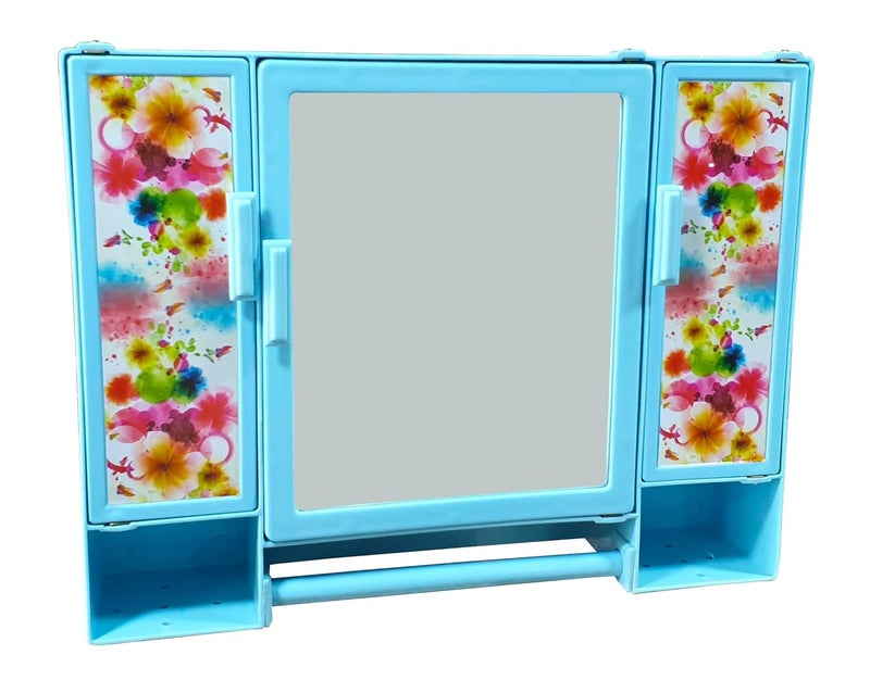 PGen PGen Size 18 x 14 x 4 Inches Medium Multiuse Virgin Plastic Triple Door Storage Sturdy Mirror Cabinet for Kitchen Bathroom Makeup Beauty Toiletries and Medicines Pulse Blue  - Image 1